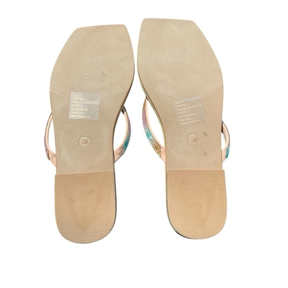 Palms Sandals Jeweled Thong Sz 7M Rainbow Square Toe Flip Flops Glitter Sparkle - Picture 2 of 3